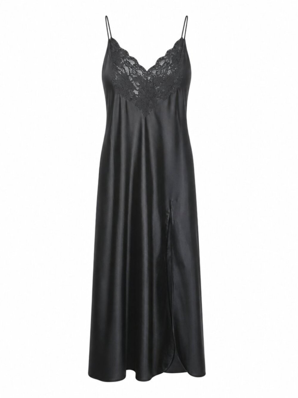 Victoria's Secret Black Lace Trim Bias Cut Satin Maxi Full Length Gown Medium